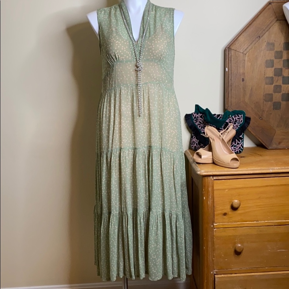 April Cornell Vintage Mint Green w/ Pink Dress FREE SHIPPING